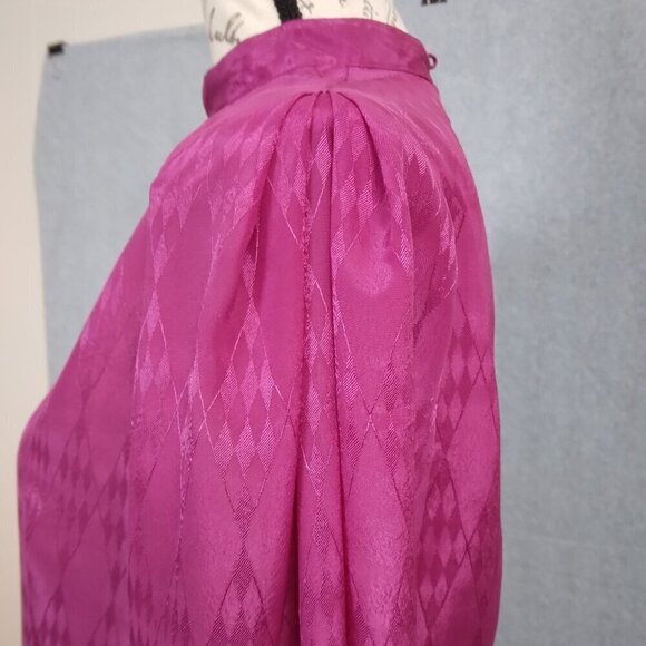 Pierre Cardin | Vtg 80’s Fuchsia High Neck Pleated Top Blouse | Size L - Picture 8 of 12